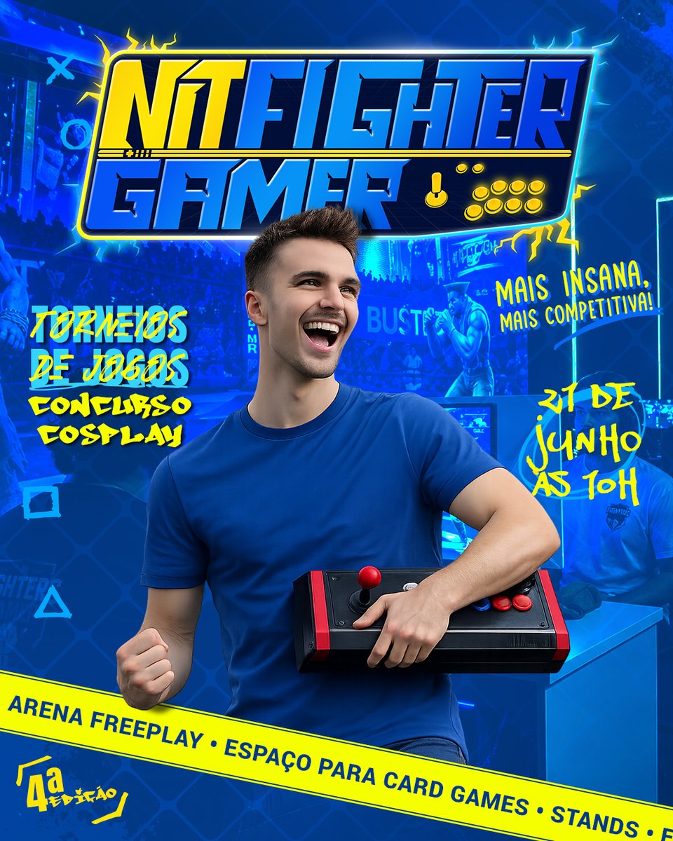 NitFighter's tweet photo. 🎮🔥 O ringue vai tremer mais uma vez!
Vem aí a 4ª edição do NitFighter Gamer, o evento que reúne a comunidade dos games de luta! 
No dia 21 de Junho na Zion do Centro de Niterói.

Com torneios de 8 jogos de luta, concurso cosplay, arena card games, stands e mais. https://t.co/WcTdShKtpZ