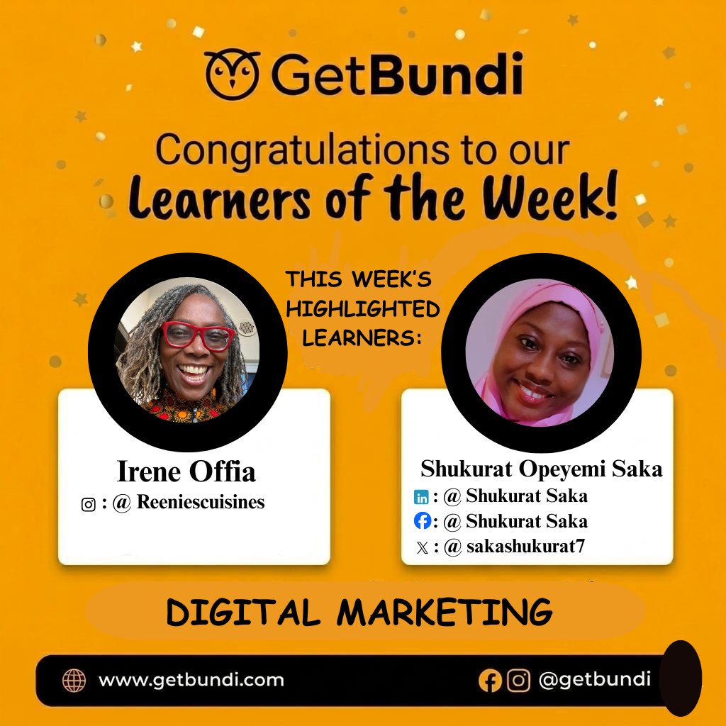 GetBundi's tweet photo. MEET OUR LEARNERS OF THE WEEK!!!

#getbundi #skillup https://t.co/WN1818d1Xe
