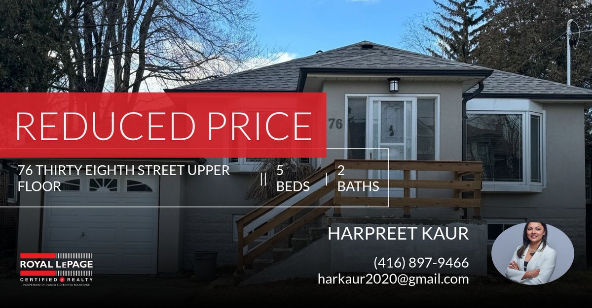 Har__Kaur's tweet photo. 📍 Reduced Price 📍 This recently reduced home at 76 Thirty Eighth Street Upper Floor in Toronto W06 won't last long, so, don't wait to set up a showing! Reach out here or at (416) 897-9466 for more infor... https://t.co/9ldXb3k5GT https://t.co/bUorFqCEZD