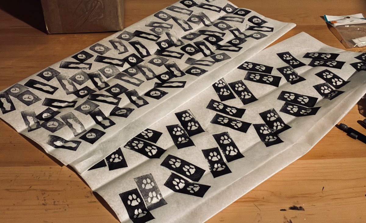 HumbleMerchantD's tweet photo. Paws, paws, paws 🐾 

New paw wrapping paper to fold the paw-shaped soaps in - stamps used carved from scratch to give it a more personal touch :) https://t.co/RosYwvBC11