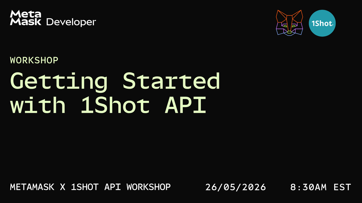 MetaMaskDev's tweet photo. Join us tomorrow at 8:30am EST for a live stream coding session with @1shotapi to learn how to leverage EIP-7710 in your apps and agents. 🦊

Live on X. https://t.co/aV3pw1G5CY