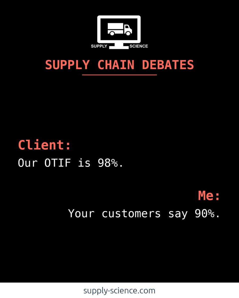 Samir_Saci_'s tweet photo. Your OTIF dashboard is 98%. Your customers say 90%.
Most warehouses score OTIF when the truck leaves. Customers score it when the box arrives.
Pull the DIFOT instead.
#SupplyChain #OTIF #DIFOT #KPI https://t.co/Jg4qe0250j