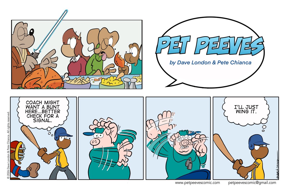 PetPeevesComic's tweet photo. Pet Peeves, May 24, 2026: Mixed signals. #baseball #coaching #comicstrip #humor #youthsports https://t.co/3n3K53tMyE