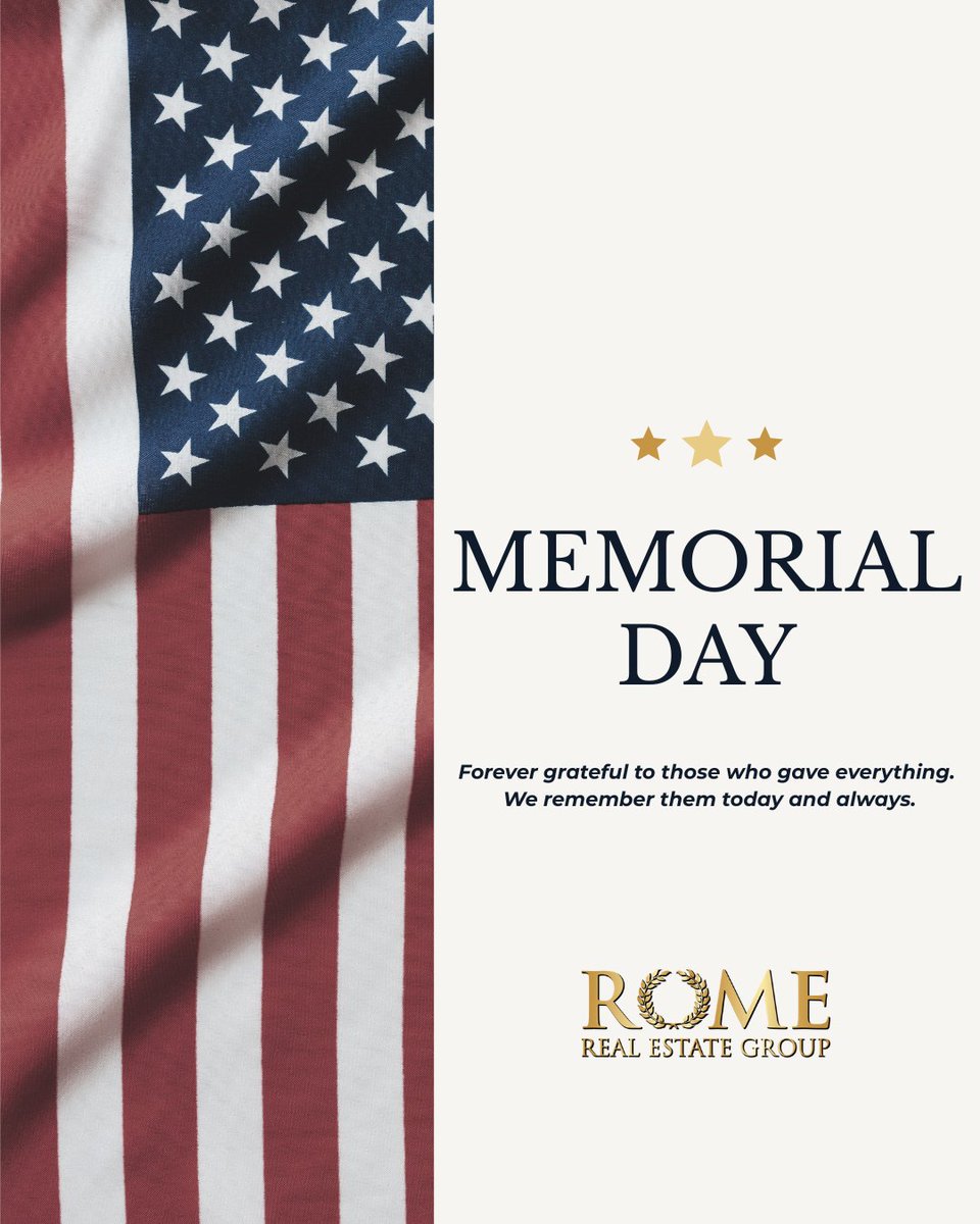 romeregroup's tweet photo. This Memorial Day, we pause to honor the men and women who gave everything so we could live freely.

From all of us at ROME Real Estate Group — thank you. 🇺🇸

#MemorialDay #ROME #ROMERealEstateGroup #WeRemember #Sacramento #HonorTheFallen https://t.co/2JgYM9ZcjN