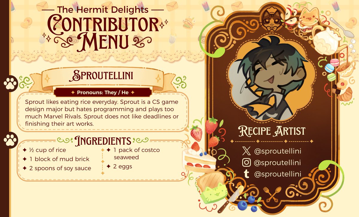 HermitDelights's tweet photo. ✨🥧 Entering the kitchen, @sproutellini ! 🥧✨

Stay tuned for more items to the menu! https://t.co/Xn9MPXsetb