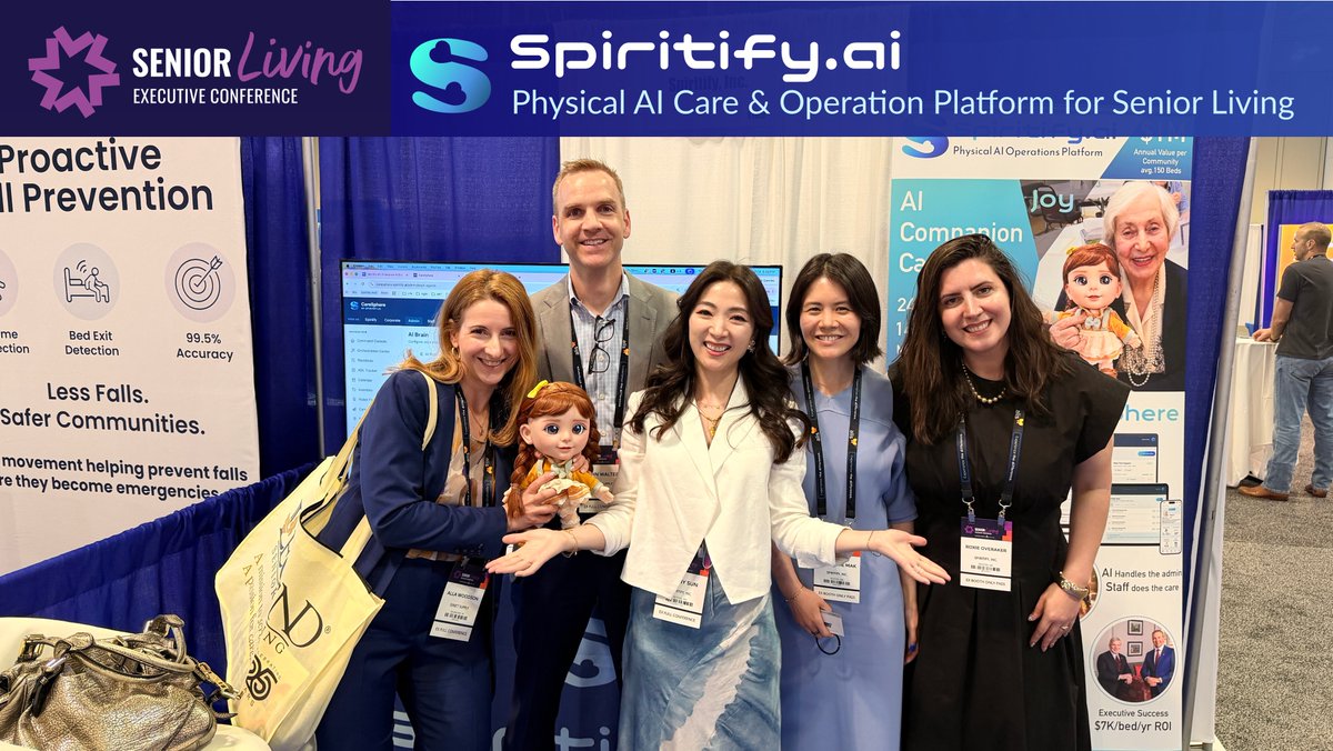 NisunSun's tweet photo. 3 days in Nashville. @Spiritify_ai — one of the hottest booths at @srlivingconf Senior Living Executive Conference
People kept saying: "My colleague said I HAVE to come see Joy."
EHR partnerships ✓ 
Distribution deal ✓ 
Senior living + Physical AI 🚀 
#SLEC2026 https://t.co/g6hj7j5ZY7