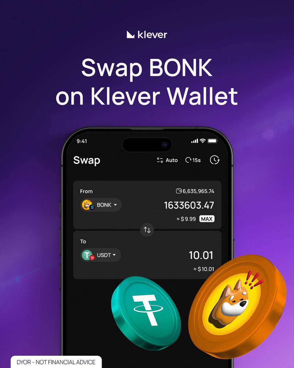 klever_io's tweet photo. Ready to swap $BONK?
Do it directly in Klever Wallet and stay in full control of your assets. 🚀 @bonk_inu 

Disclaimer: Informational content about a Klever Wallet feature only. Klever does not endorse investing in this project or coin. DYOR. https://t.co/Z6mZYQBJbG
