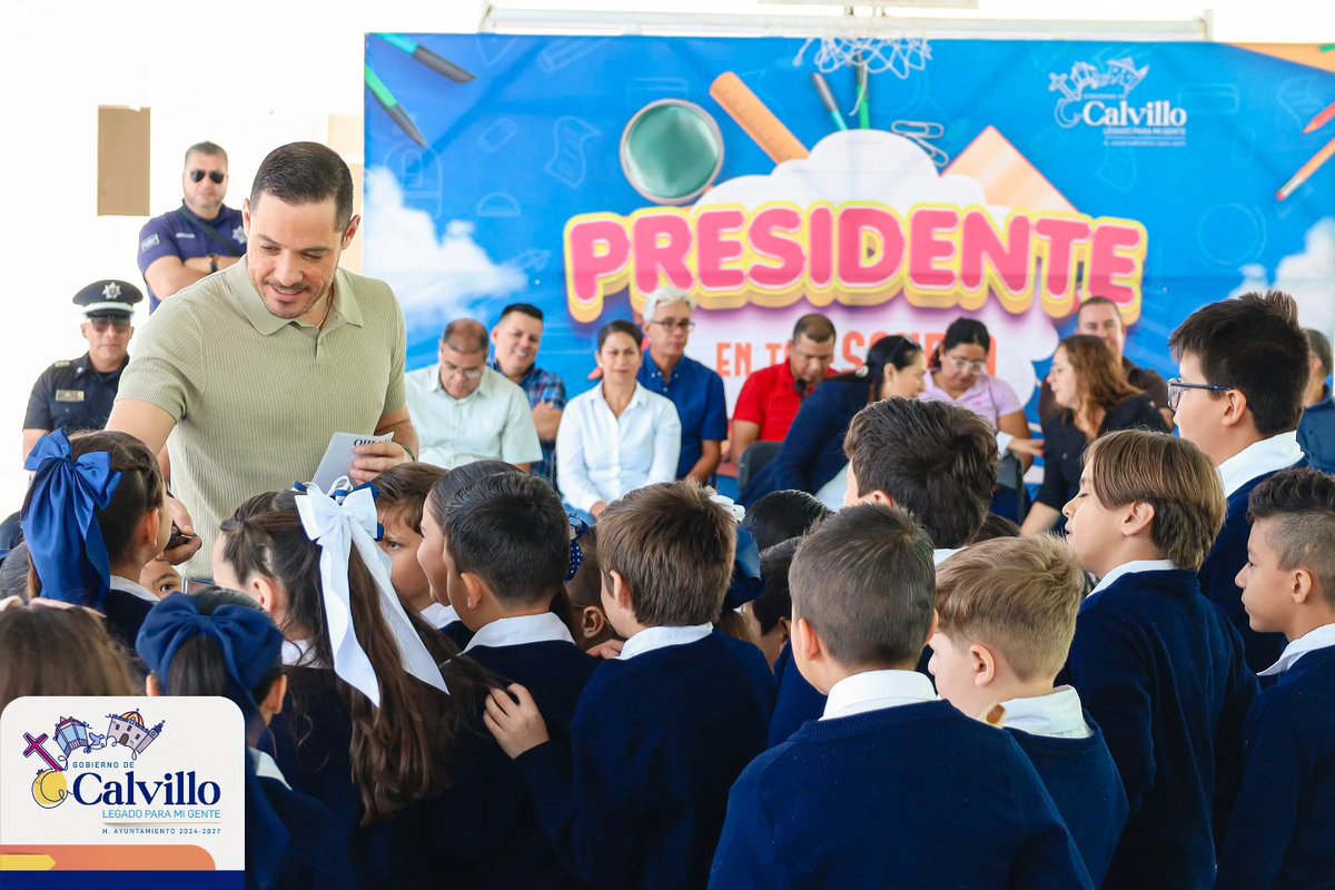 MpioCalvillo's tweet photo. El Gobierno de Calvillo llevó el programa #PresidenteEnTuEscuela al Colegio Kennedy Elementary, con el propósito de fortalecer la cercanía con las instituciones educativas y seguir fomentando los valores cívicos entre las niñas y niños. https://t.co/JhfZ2pTxOI