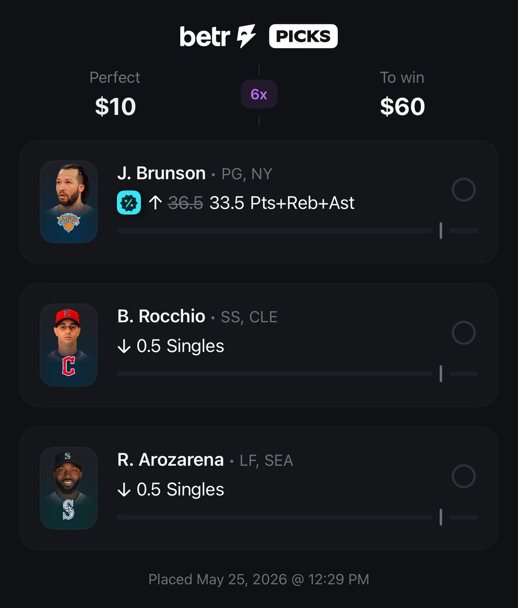 Realtorjwaybets's tweet photo. Brunson discount on @betr. Straight off the @UpsideTools fantasy opto🫡. 

Link to tail below👇🏼 https://t.co/xh3oylC9DA