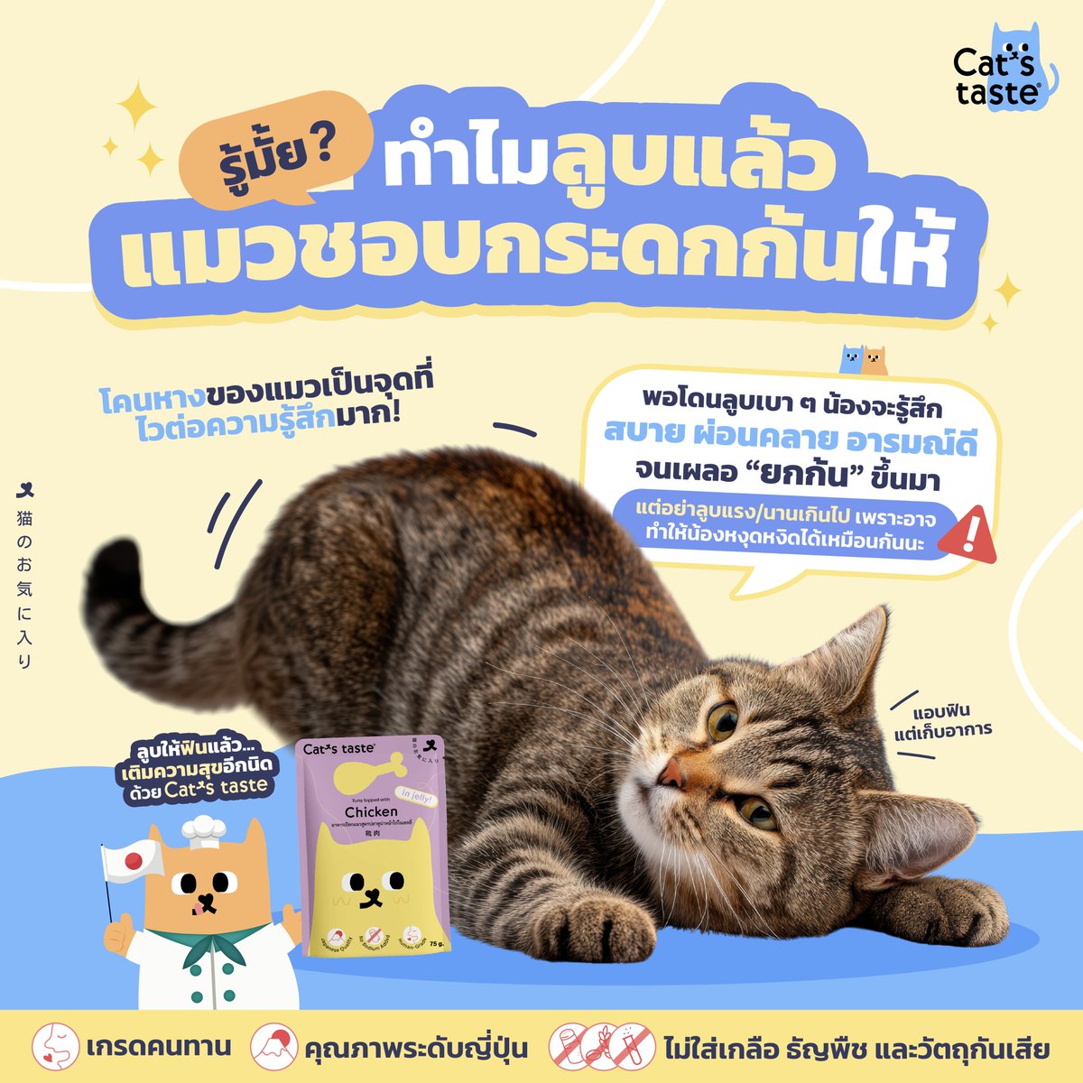 Kate_CatsTaste's tweet photo. รู้มั้ย…ทำไมลูบแล้วแมวชอบ “ยกก้น” 
เพราะโคนหางเป็นจุดโปรดที่ไวต่อความรู้สึกสุด ๆ ลูบเบา ๆ แล้วฟินจนเผลอยกก้นกันเลย~

เติมโมเมนต์ดี ๆ ให้เจ้านายทั้งกอด ทั้งลูบ แล้วปิดท้ายด้วยมื้ออร่อยจาก Cat’s Taste 
เกรดคุณภาพระดับญี่ปุ่น อร่อยเต็มคำ ไม่มีใส่เกลือ ธัญพืช และวัตถุกันเสีย 
#CatsTaste #คิดมาแล้วให้แมวLove #เสิร์ฟสุขภาพดีในรสชาติที่แมวเลิฟ