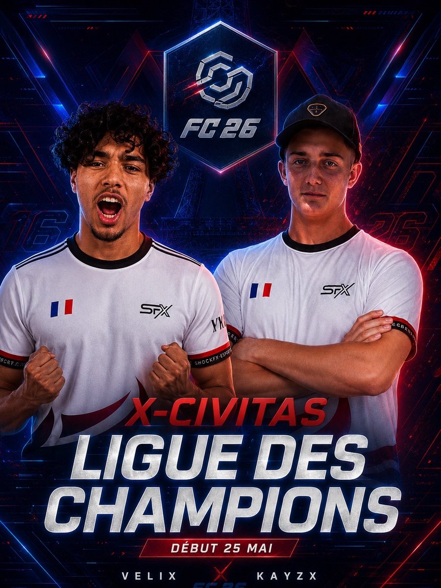 ShockfxEsport's tweet photo. 🏆 SHOCKFX ESPORT participera à la X-CIVITAS Ligue des Champions sur FC26.
⚡️ Velix & Kayzx représenteront la structure dans cette compétition organisée par X-CIVITAS. 🔥
#ShockFX #XCIVITAS #FC26 https://t.co/9ZsKZJ2BUp