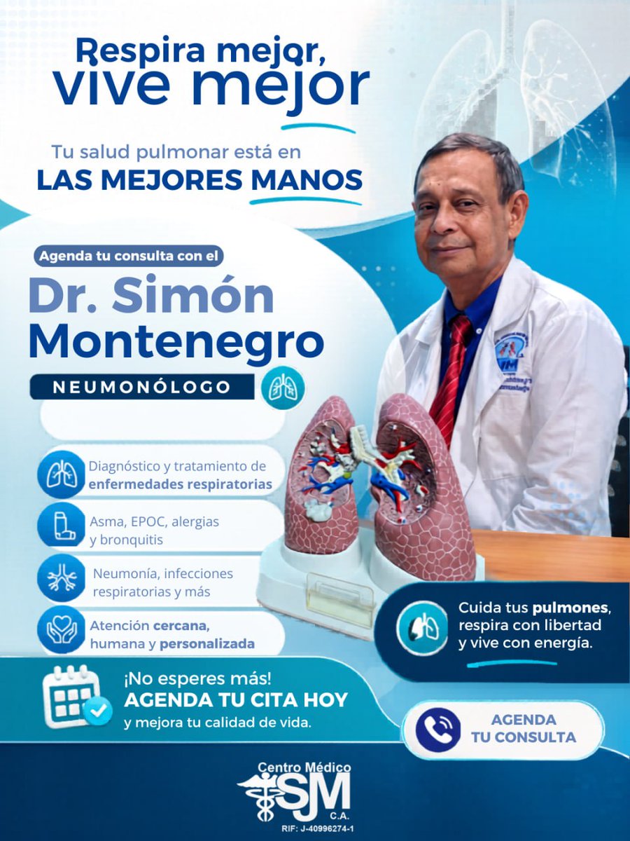 Centro_SJM's tweet photo. 🫁👨‍⚕️ Agenda tu consulta con el Dr. Simón Montenegro
 
Si presentas tos frecuente, dificultad para respirar, alergias o molestias respiratorias, es momento de acudir a una evaluación especializada 🌬🩺.
 
#Neumonología #DrSimónMontenegro #SaludRespiratoria #RespiraMejor https://t.co/7PFI4cAKmm