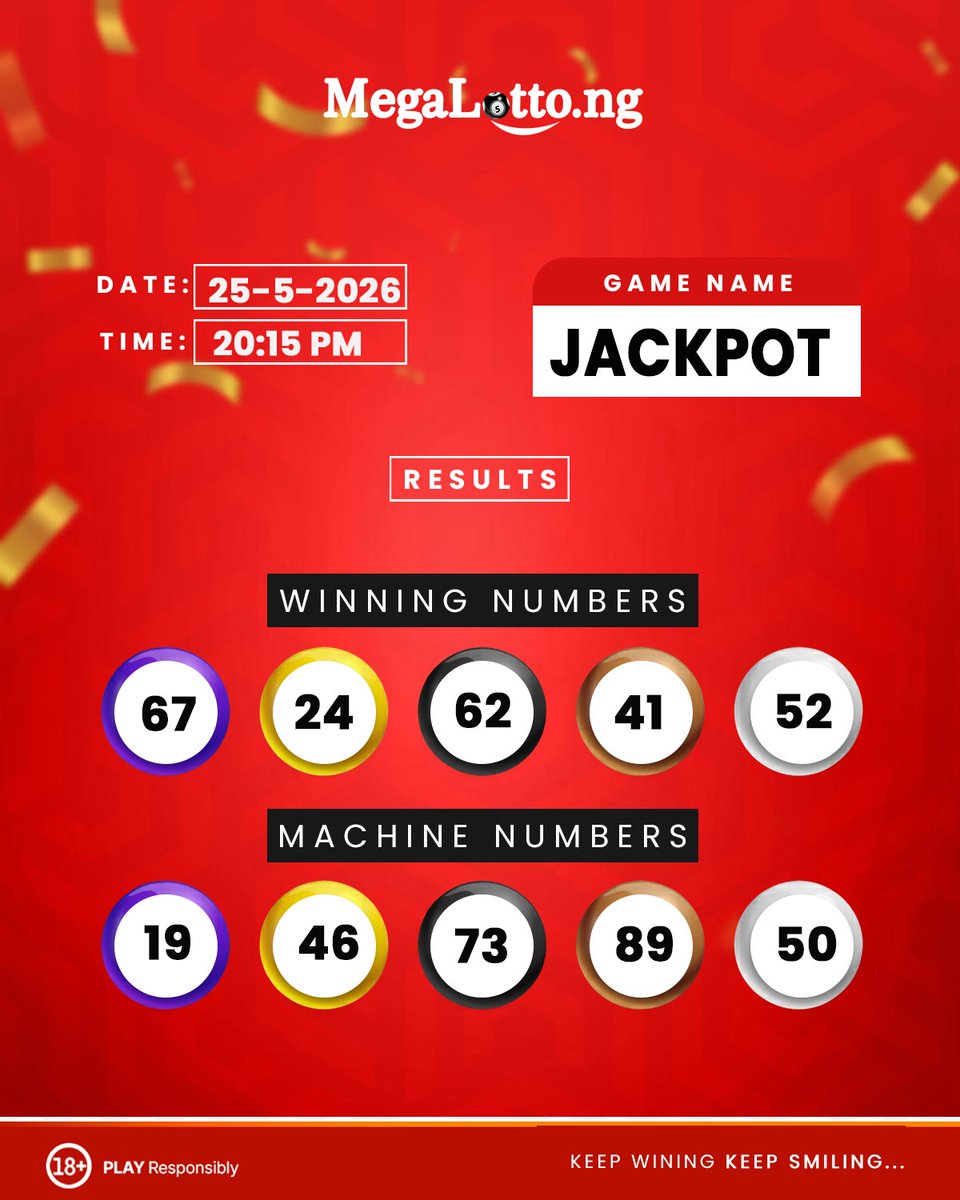 Megalottong's tweet photo. Winning Numbers for Today Monday 25th May, JACKPOT!!!💯 https://t.co/svN6fwFtKd