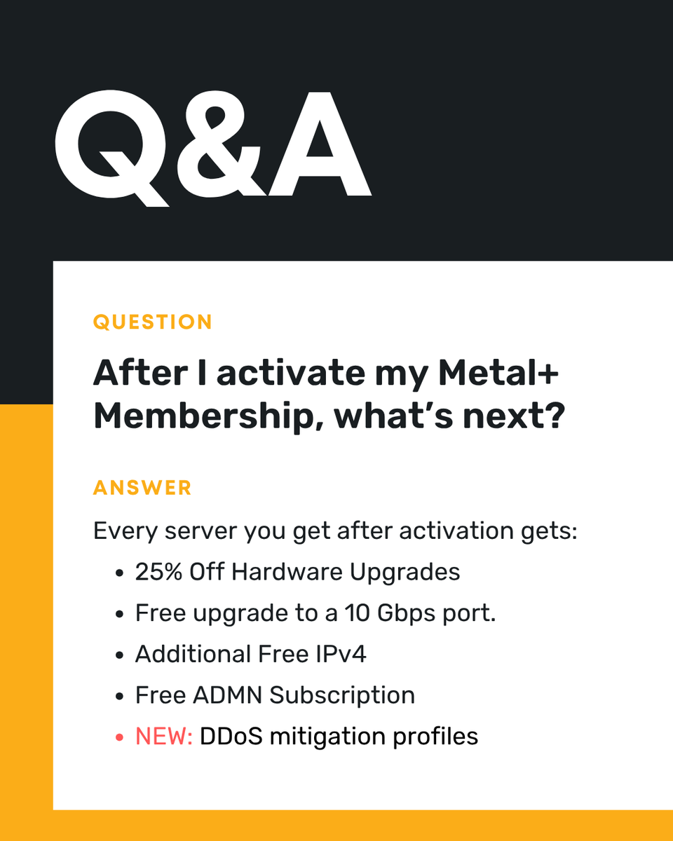 ReliableSite's tweet photo. Activate Metal+ once and every server you order after is covered, a great deal if you're planning to scale up. 

Learn more on our website. Ts Apply. https://t.co/Pz1HJVTWN9