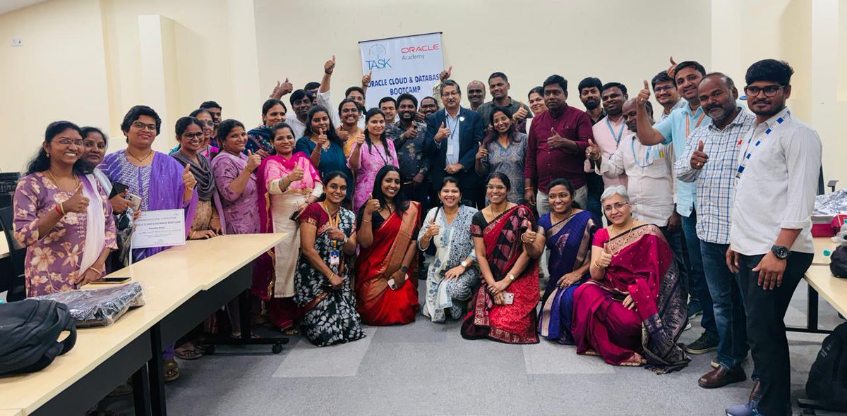 OracleAcademy's tweet photo. As part of their three-year collaboration, @OracleAcademy and #TASK held a two-day boot camp for 50-plus faculty members from Telangana, #India. Sessions focused on @Oracle technologies: @OracleCloud, @OracleDatabase, @OracleAPEX and @NetSuite. Read > https://t.co/Nrx48nOkgK https://t.co/O9Fm1LQyzT