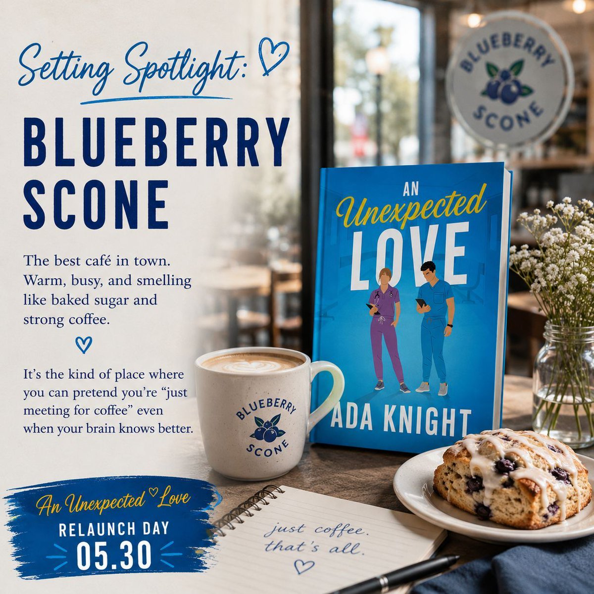 RealAdaKnight's tweet photo. Blueberry Scone = best café in town, warm + busy + “this is just coffee” vibes. Your brain knows better. #bookstagram #amwriting #writingcommunity #bookrelease #author #RomanceReaders #BookTwitter https://t.co/zl37QpbUyz