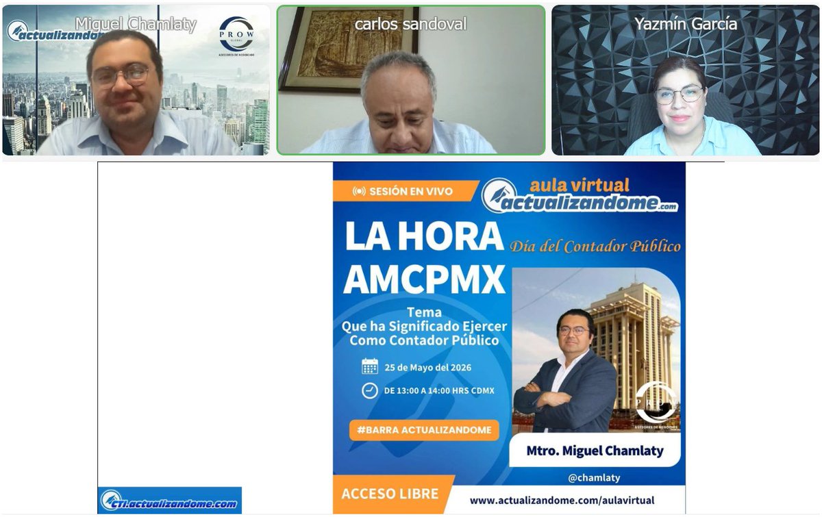 LC_Yazmin_QS's tweet photo. En @ACTUALIZANDOM Intercambiando experiencias alrededor de lo que significa para nosotros ser Contadores. Con @chamlaty y los compañeros @mdemeir, Carlos Sandoval y Toño Ariza. 
#DíaDelContador 🎉🍾 https://t.co/EYHM8iaSQP