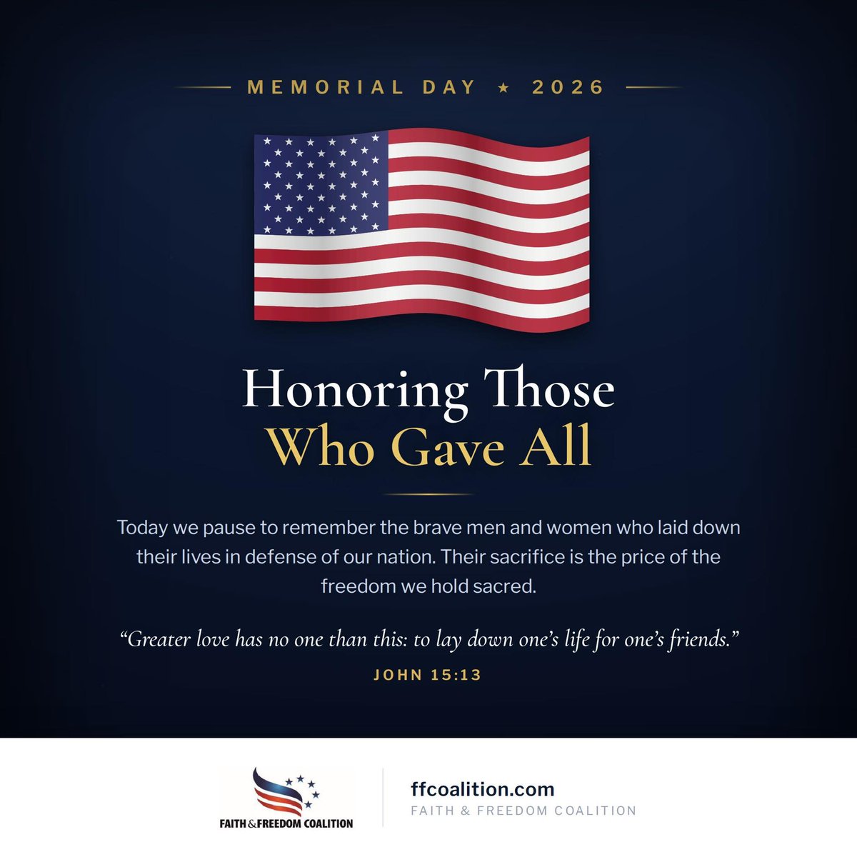 IowaFaith's tweet photo. This Memorial Day, we honor the brave men and women who gave their lives so that we might live free.

Their sacrifice is the foundation of the freedoms we defend every day. We will never forget. https://t.co/HLLgv9Nhzr