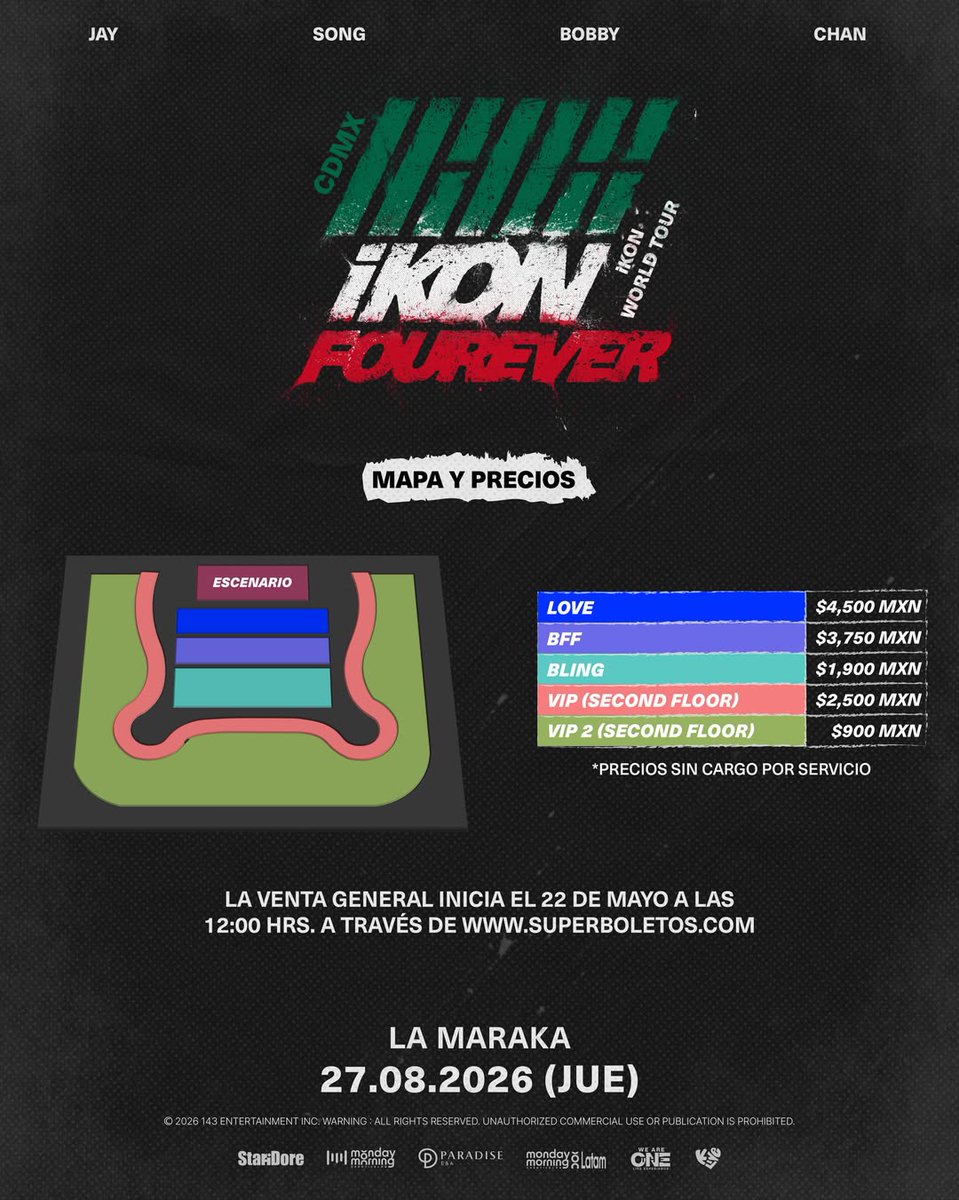 kvibeoficial's tweet photo. 🚨🇰🇷 ¡iKON regresa a México! 🔥

BOBBY, CHAN, SONG y JAY volverán a encontrarse con sus fans mexicanos este próximo 27 de agosto en La Maraka, CDMX, como parte del “iKON FOUREVER WORLD TOUR”. ✨

Después de conquistar al público mexicano en 2023, el grupo surcoreano regresa con un show que promete nostalgia, energía y muchos himnos como “LOVE SCENARIO”. 🎶💖

🎟️ Venta general:
📅 22 de mayo
🕛 12:00 PM
🎫 A través de SuperBoletos
Además, esta gira también llevará a iKON por países de Latinoamérica, Europa, Asia y Norteamérica. 🌎🔥
¿Quién ya está listo para volver a cantar “LOVE SCENARIO” en vivo? 👀🎤
#iKON #아이콘 #iKONinMexico #Kpop #KVIBE
