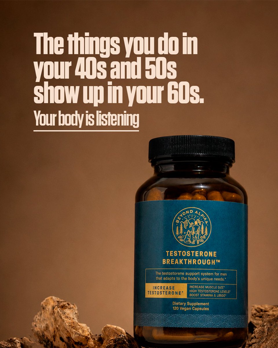 _beyondalpha_'s tweet photo. Your 60s are being built right now.

Every workout. Every meal. Every night of sleep. Every choice you make today is an investment — or a debt — your future self will collect on.

Testosterone Breakthrough™ is built for men who take that seriously.

🔗 Link in bio.

#TestosteroneBreakthrough #MensHealth #FitOver40 #AgingStrong #HormonalHealth #BeyondAlpha #TestosteroneSupport #LongevityMindset #MensWellness #StrengthAt50