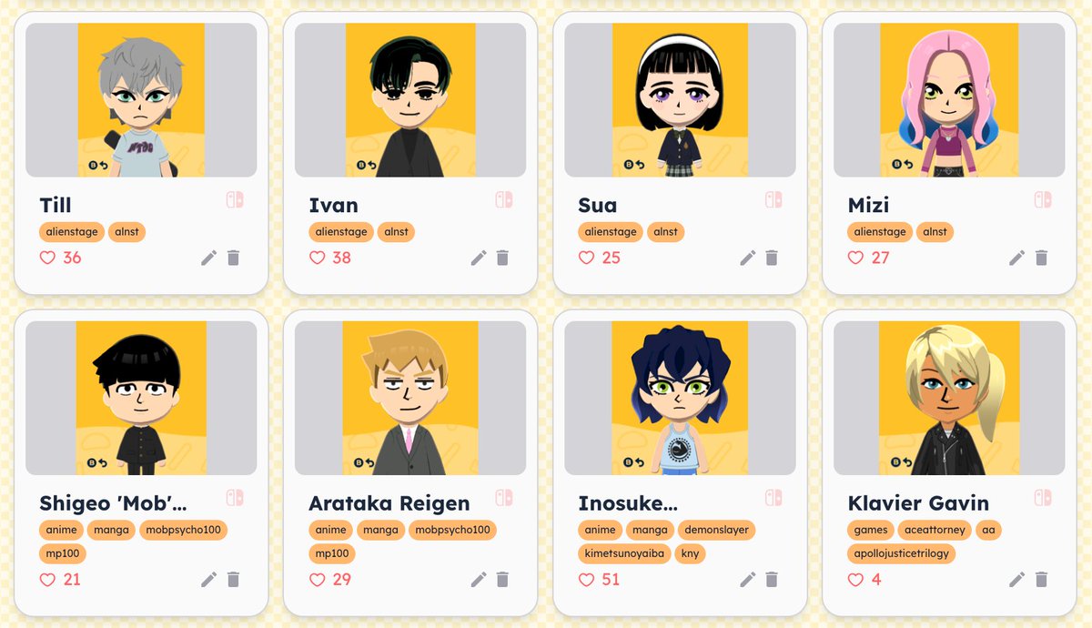 another update with even MORE miis!! i forgot to include giyuu i