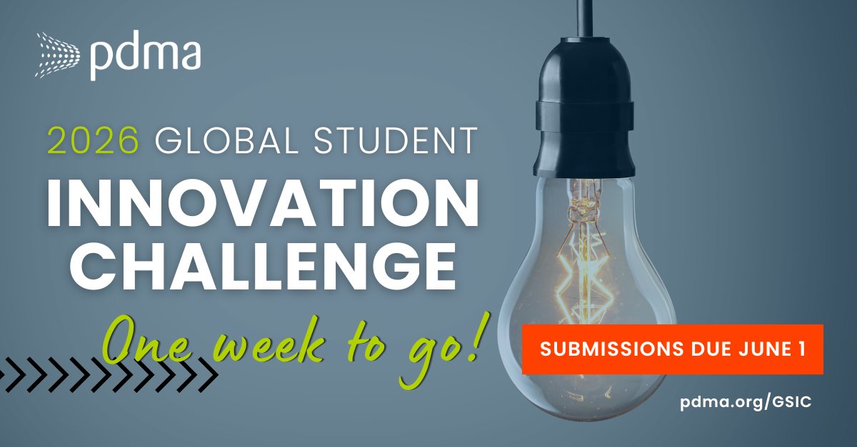 PDMAIntl's tweet photo. There is just 1 WEEK left to submit an application for PDMA’s Global Student Innovation Challenge and compete for a chance to present at #PDMAIgnite in Atlanta!

The portal closes Monday, June 1, 2026! https://t.co/F9uilXSaHB

#Innovation #GlobalInnovation #PDMA50 https://t.co/CBksMXc8Ed