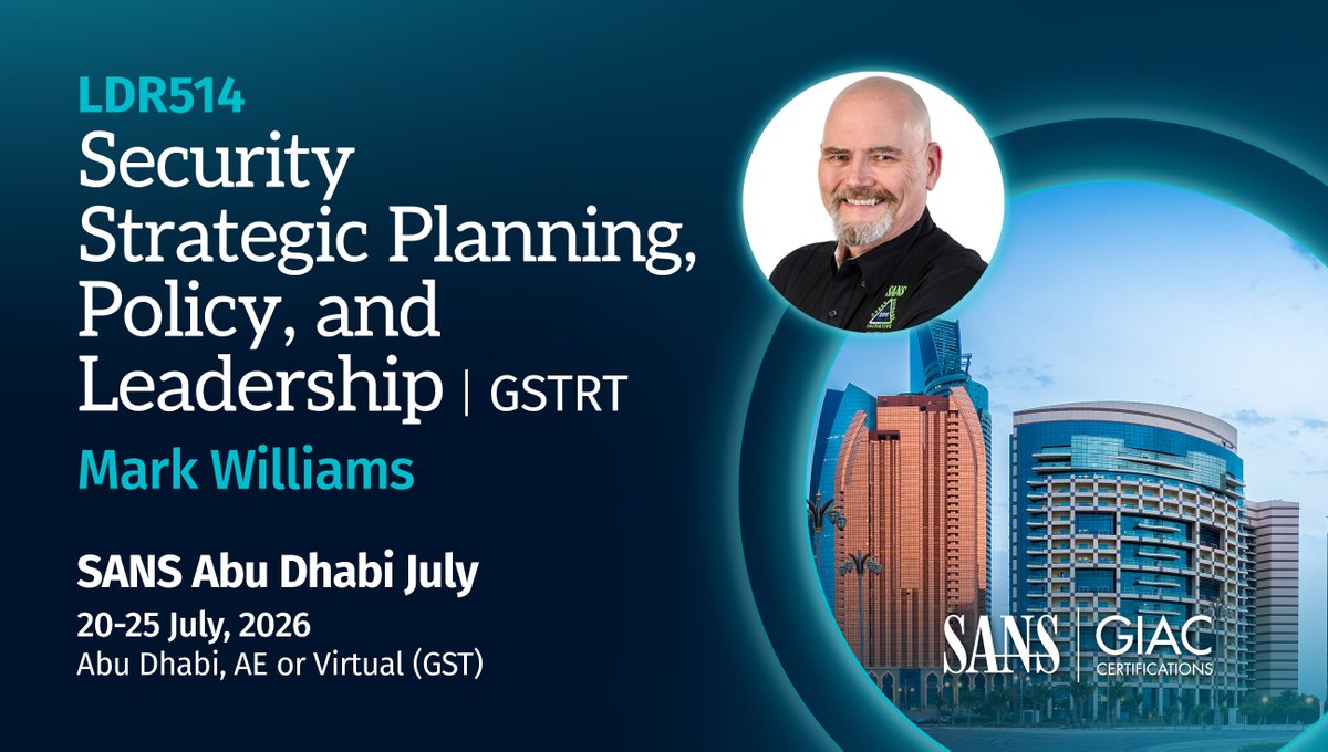 SANSEMEA's tweet photo. Abu Dhabi, we’re back. 

📍 SANS Abu Dhabi 
July 19–24, 2026 
In-person &amp; Virtual (GST) 

🔥 SEC504 (GCIH) – Major update 
🎯 LDR514 

Hands-on. Instructor-led. Practical. 

Secure your seat: https://t.co/9bFafTngr3 https://t.co/NS548FFSVf
