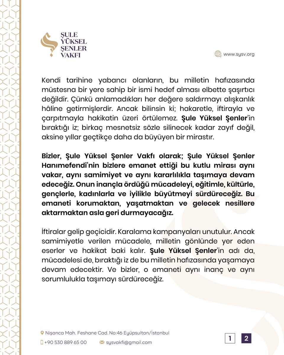 Şule Yüksel Şenler Vakfı tweet media