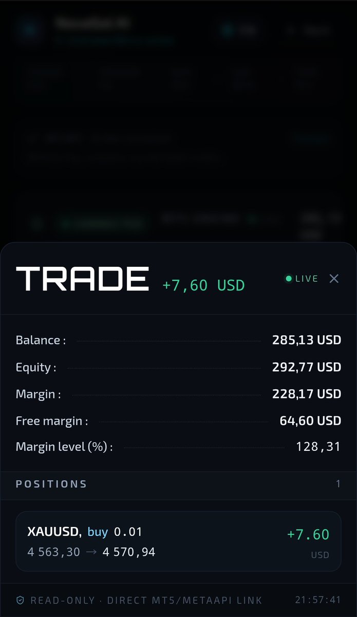AiNovasol's tweet photo. NovaSol AI • Gold (XAUUSD) Mandate Live

Configure → Validate → Arm  
The broker executes when conditions are met.

Human validation remains mandatory at every key step.

Building real intelligence, with $NOVASOL utility on the horizon.

#NovaSolAI #MT5 #Gold #Trading https://t.co/B8Dc9CMFo2