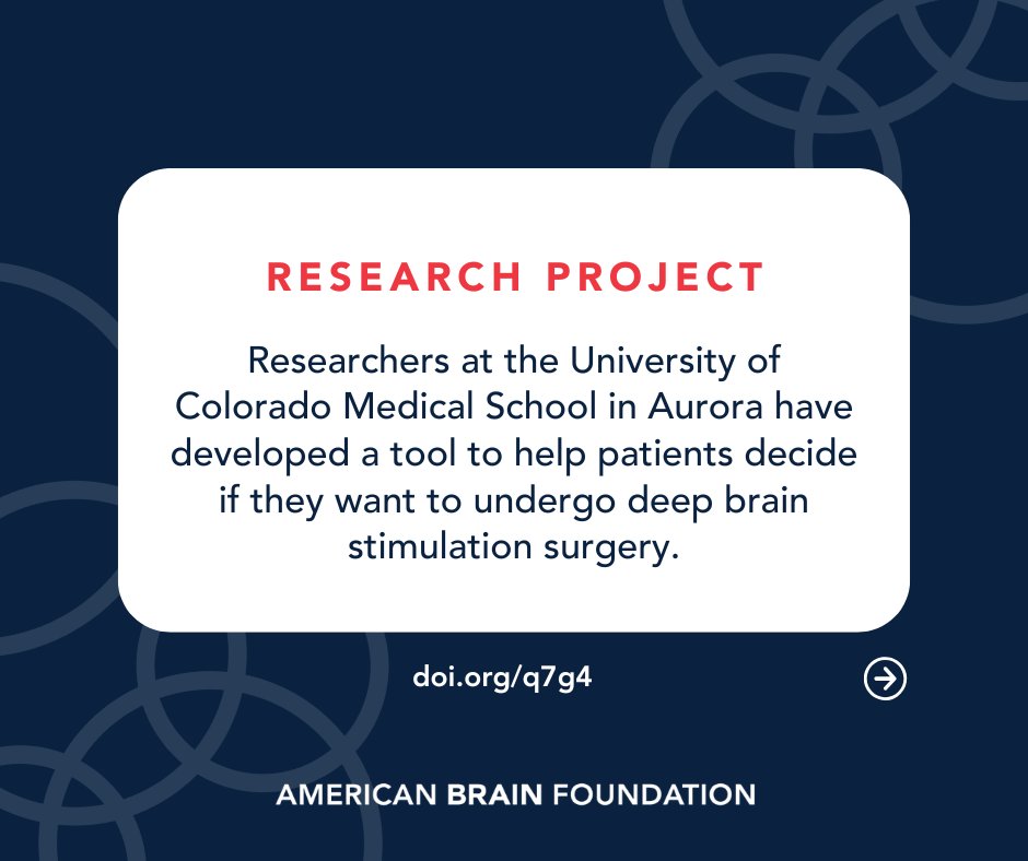 ABFbrain's tweet photo. For patients with #Parkinsons disease, deciding whether to undergo #DeepBrainStimulation surgery can be difficult. Researchers at @CUMedicalSchool have developed an evidence-based decision aid to help patients evaluate this option. https://t.co/Cj7ZQNO2Pv