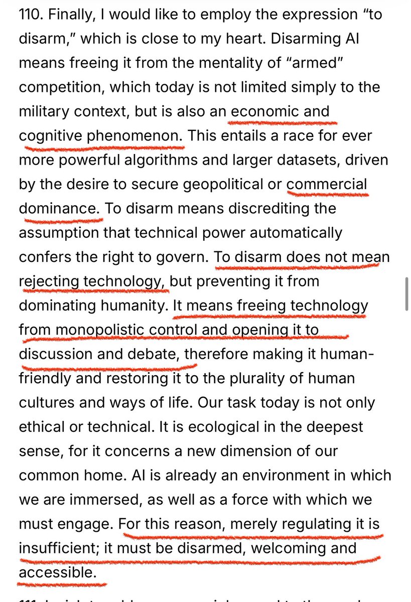 TenderiRaphael's tweet photo. “The value of persons, however, does not depend on what they achieve or produce, disarming AI means feeding it from the mentality of being armed".
#PopeLeo has dropped a wonderful piece on AI. #DisarmAI
@VUKampala @ReachDrMuganga https://t.co/w2UGh8qlEO