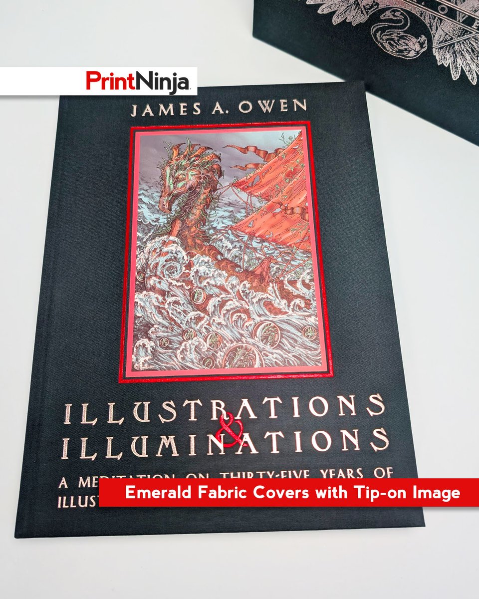 PrintNinja's tweet photo. Dreaming up a deluxe project? James Owen’s Illustrations &amp; Illuminations shines with foil stamping, cloth covers, and slipcases. PrintNinja brings your vision to life with custom book printing. Ready to elevate your project? https://t.co/00Sqzjb2h4 #BookPrinting #PrintNinja https://t.co/2tQBwJMJT1