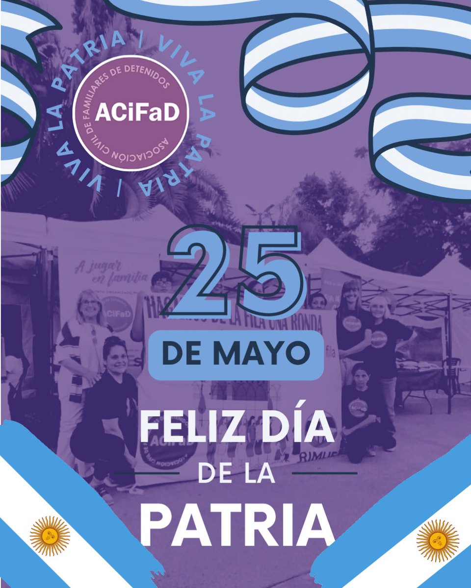 ACIFaDArg's tweet photo. 🇦🇷 Este #25DeMayo reivindicamos que la Patria se construye ampliando derechos

Desde ACIFAD nos organizamos día a día por una sociedad con justicia social, dignidad y oportunidades para todos y todas. ¡Viva la Patria! ✊💙 #ACIFAD https://t.co/F8EbBGw4KK