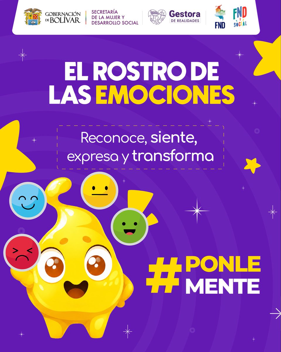 secmujerbolivar's tweet photo. 💟🤩🧠 En Bolívar creemos en la importancia de cuidar las emociones desde la infancia

🫶🏼 Junto a la @FNDCol y la campaña #PonleMente, llega #ElRostroDeLasEmociones, una iniciativa pedagógica enfocada al reconocimiento, expresión y manejo de las emociones.

#SaludMental #Bolívar https://t.co/OeC3Bm1T25