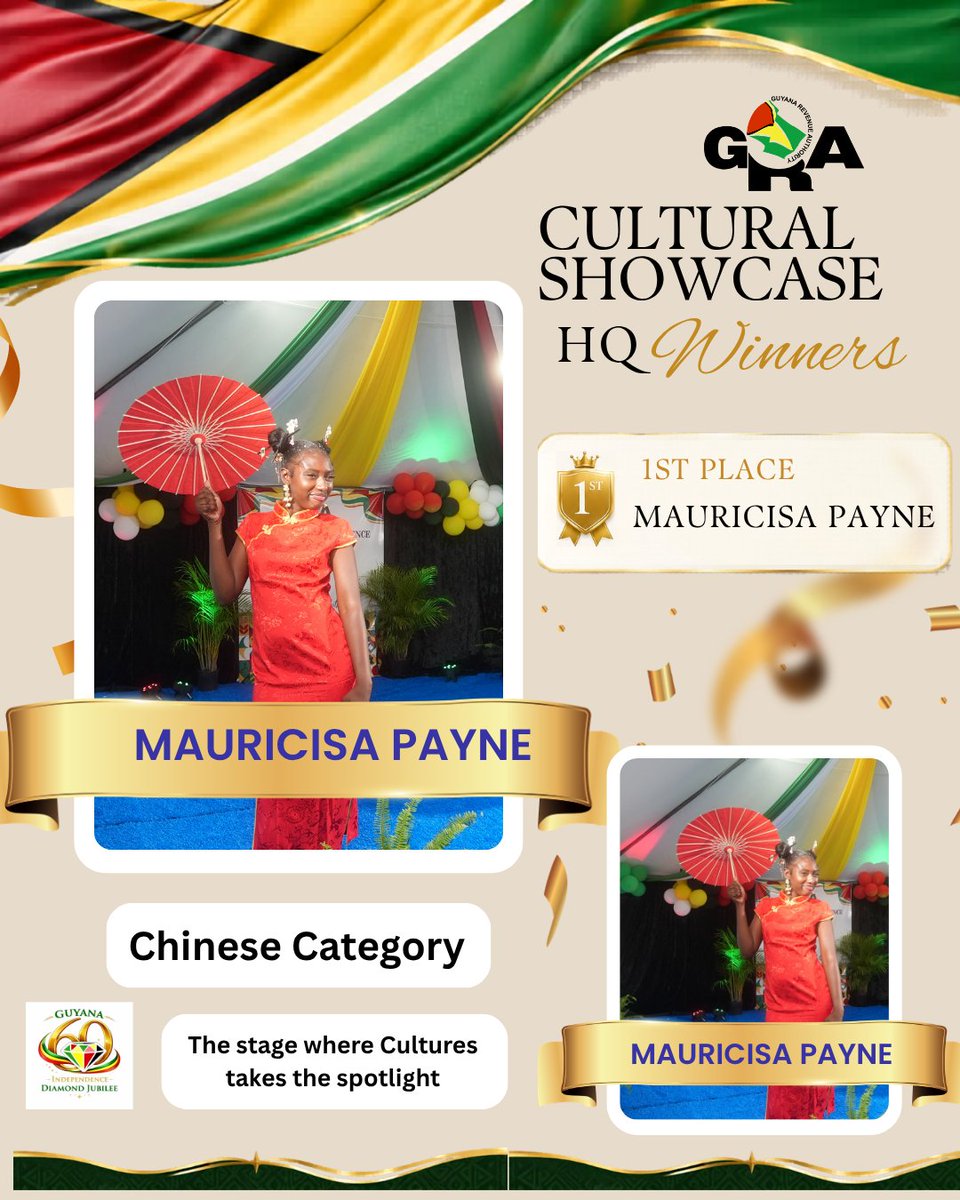 GRAupdates's tweet photo. And now… presenting the winners of the GRA Cultural Showcase 2026!

Congratulations to all our winners for showcasing the beauty, pride, and diversity of the cultures that make Guyana shine. 
Swipe through to meet our winners!

#GRAGuyana #Guyana60 #GRACulturalShowcase https://t.co/pUoTyKZozD