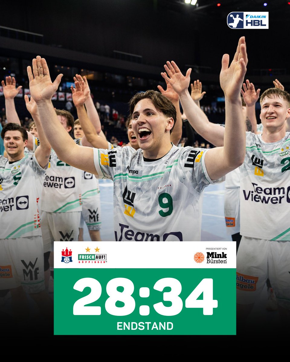 FRISCHAUFGP's tweet photo. Wir machen einfach weiter! Sieg in Hamburg! 💚

Nach der zwischenzeitlichen 9-Tore-Führung wurde es eventuell wieder kurz etwas knapper. Aber wir lernen ja auch dazu 😌

Präsentiert von Mink Bürsten. https://t.co/TnK0mEbts1