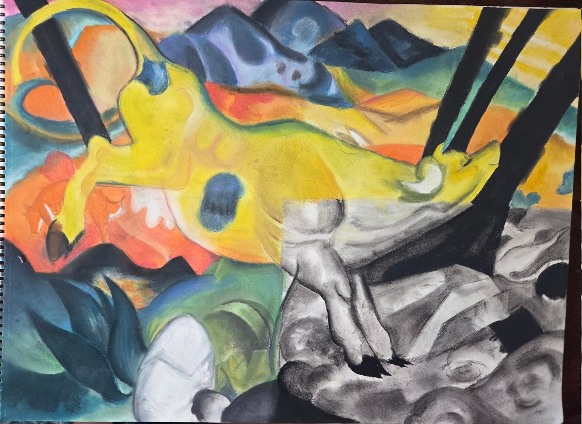 tazidermie's tweet photo. my rendition of yellow cow by franz marc for school https://t.co/d4N5IKsR4y