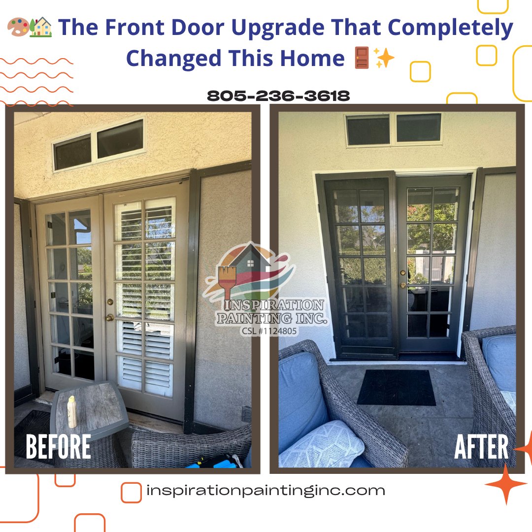 InspirPaintInc's tweet photo. 🎨🚪 Exterior Painting &amp; Door Transformation That Changes Everything 🏡✨

🚪 Your front door is the first impression—make it unforgettable

📍 Santa Barbara, CA
📞 805-236-3618
🌐 https://t.co/FNh4muYDTx

#BeforeAndAfter #ExteriorPainting #FrontDoorMakeover #HousePainting https://t.co/z4VIdRdIy0