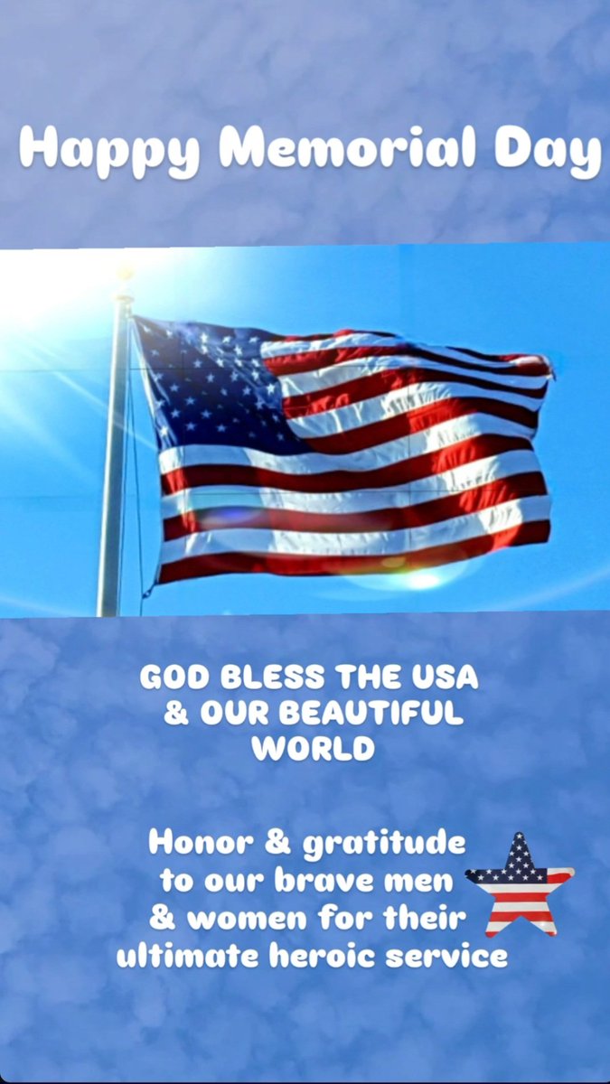 AnnieHecht's tweet photo. Happy Memorial Day weekend!
God bless the USA and our beautiful world!
❤️🇺🇸🙏🕊
Giving honor and gratitude to our brave men and women for their ultimate, heroic service. https://t.co/rSRVmomqSo