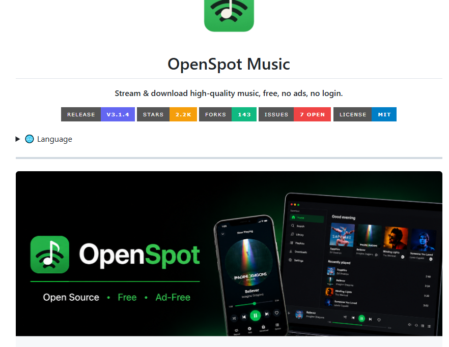 youyuy88's tweet photo. 强烈推荐一款良心开源音乐播放器——OpenSpot Music🎵

免费、无广告、无需注册，手机电脑全平台通吃（Android / iOS / macOS / Windows / Linux），直接下载 APK 或 DMG 装好就能听。

核心亮点：
🔊 无损高音质流媒体，免费无广告，音质不妥协
📥 离线下载，没网照样听，通勤地铁不断音
❤️ 收藏与播放记录自动保存，歌单不丢失
🔄 后台播放，切换 App 音乐不中断
🎨 界面简洁美观，上手零门槛

没有会员、没有推送、没有烦人的广告弹窗——就是纯粹听歌。

想要干净、高品质音乐体验的朋友，这款绝对值得一试！

👉 GitHub 开源地址：https://t.co/Y1IKlAKua0