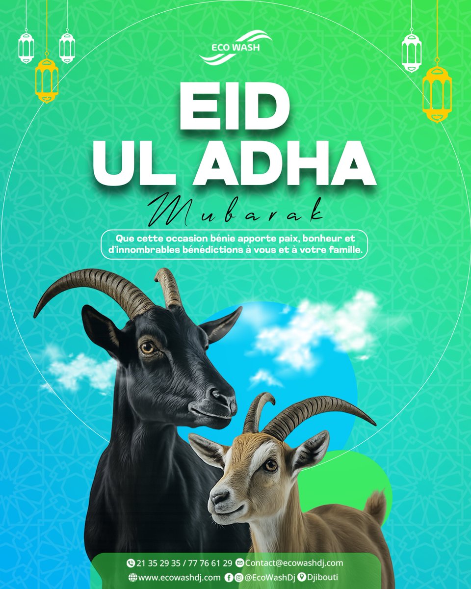 ecowashdj's tweet photo. Saha Aidkoum à tous !

Toute l’équipe d’ @ecowashdj  vous souhaite un très joyeux Eid El Adha, rempli de paix, de bonheur et de bénédictions auprès de vos proches.

Qu’Allah accepte vos prières, sacrifices et bonnes actions.

#EidMubarak #SahaAidkoum #EcoWashDjibouti #Eid2026 https://t.co/7xjHtCmnOl