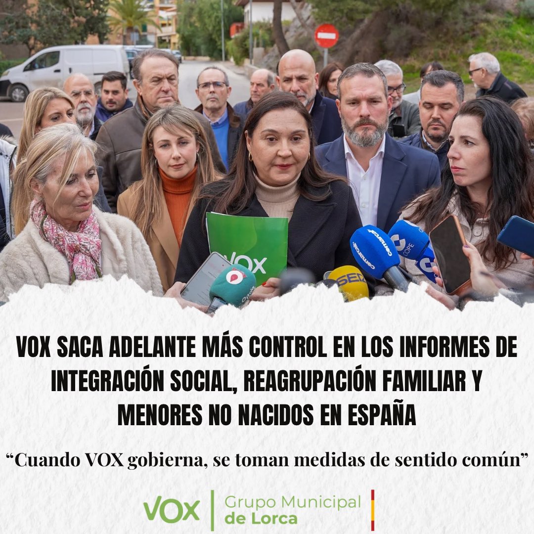 VoxLorca's tweet photo. ‼️ Sacamos adelante una ordenanza necesaria para poner orden y garantizar el control en los informes de integración social y adecuación de vivienda para reagrupaciones familiares y menores no nacidos en España.

✅ Más control.
✅ Más garantías.
✅ Más sentido común.

Cuando VOX está en las instituciones, las cosas cambian.

🇪🇸 VOX cumple.

#VOXLorca #Lorca #VOX #SentidoComún