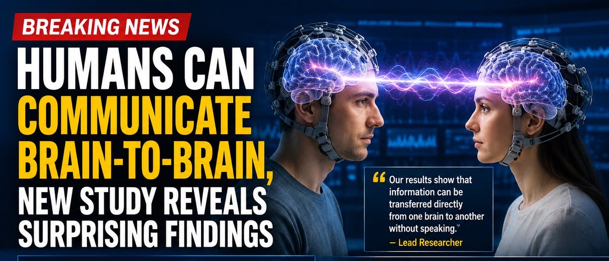 News2LOL's tweet photo. BREAKING: Scientists Achieve Human Brain-to-Brain Communication in Groundbreaking study 
#BrainToBrain #Neuroscience #AI #FutureTech #ScienceNews #Innovation #MindConnection #BreakingNews https://t.co/1eh5Ox8XKq