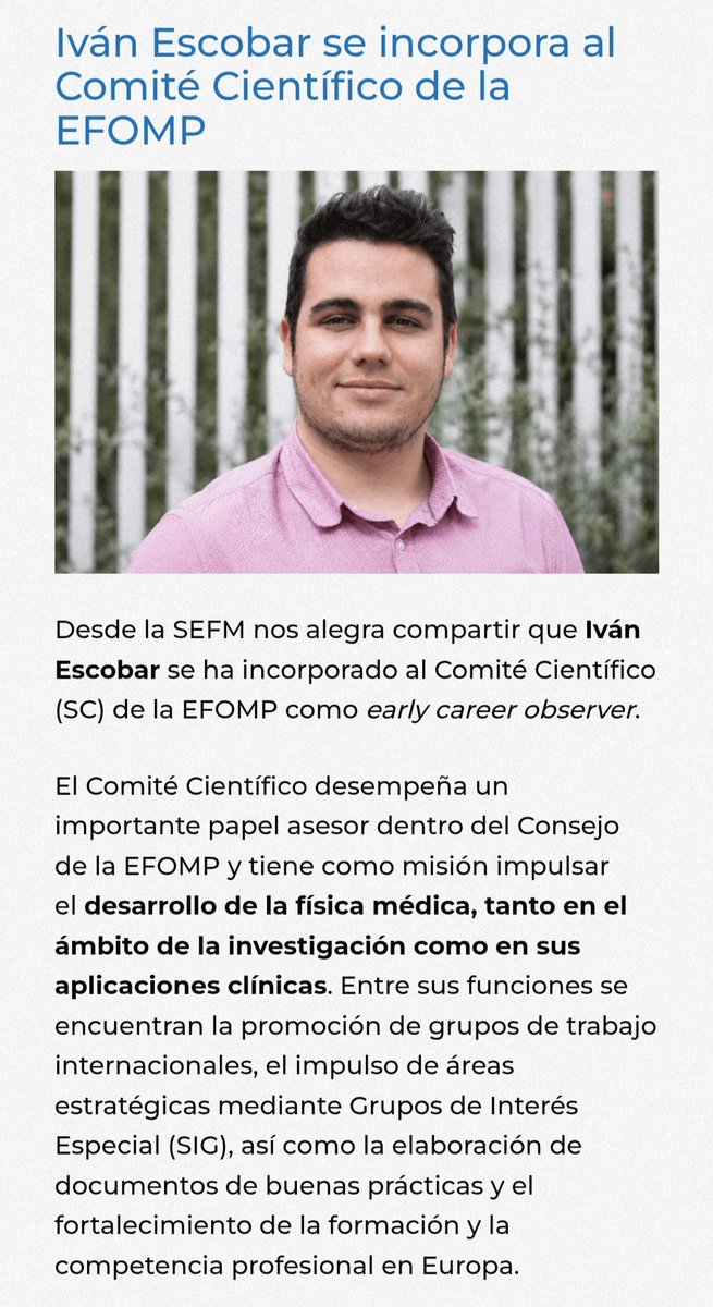 SEFM_redes's tweet photo. Iván Escobar se incorpora al Comité Científico de la EFOMP

https://t.co/tix2PrX7UX

#SEFM #EFOMP #fisicamedica https://t.co/4dHNn4a6Bt