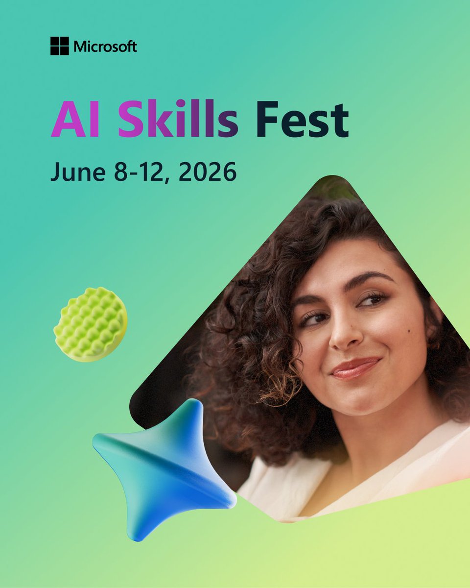 microsoftqatar's tweet photo. AI skills, but make it FUN 🎉

Build AI skills all week with role-aligned playlists, mainstage energy, and flexible ways to learn.

Get your free pass: https://t.co/dSAIiDaihu  ✨ 

#AISkillsFest https://t.co/ykJZcugULH