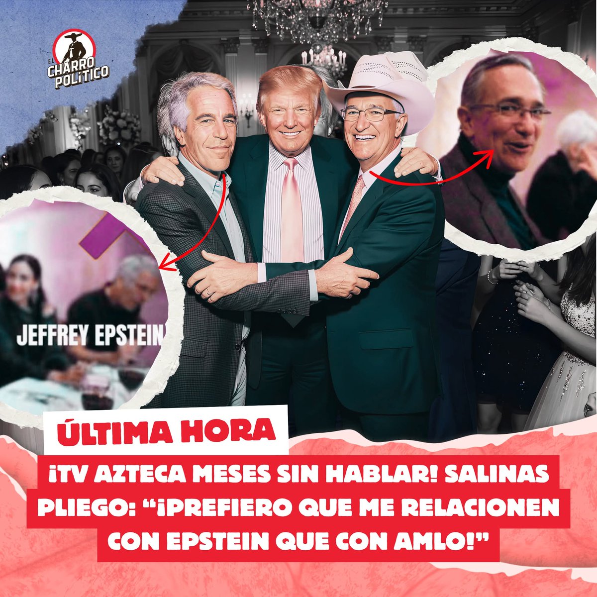 CharroPolitico's tweet photo. #ATENCION 💥🛑 SALINAS PLIEGO APARECE EN 26 ARCHIVOS DE EPSTEIN… Y TV AZTECA LLEVAN 5 MESES CALLANDO 🤐📺

El nombre del magnate mexicano Ricardo Salinas Pliego apareció en 26 archivos relacionados con el caso Jeffrey Epstein, el financiero acusado de tráfico sexual internacional 🚨🌎. Correos filtrados revelan invitaciones secretas, cenas privadas y reuniones exclusivas junto a multimillonarios como Jeff Bezos, Elon Musk y Bill Gates 🥃💰.

Pero lo más indignante no es solo eso… ¡TV AZTECA lleva MÁS DE 5 MESES sin mencionar UNA SOLA VEZ que su dueño aparece en los archivos de Epstein! 📺🤐 Mientras atacan todos los días al gobierno de la transformación, esconden el escándalo que golpea directamente a su patrón.

Salinas incluso admitió haber coincidido con Epstein en una cena, pero aseguró sentir “más vergüenza” de su antigua amistad con AMLO 😳🔥.

📢💣 ¡SE CAE EL DISCURSO “MORALISTA” DE LA DERECHA MILLONARIA!⚠️

📲 COMENTA qué opinas y COMPARTE antes de que intenten desaparecer esta información.

#SalinasPliego #EpsteinFiles #TVAzteca #AMLO #ClaudiaSheinbaum #Mexico #4T #Corrupcion #JeffreyEpstein #PoliticaMexicana 🚨🔥
