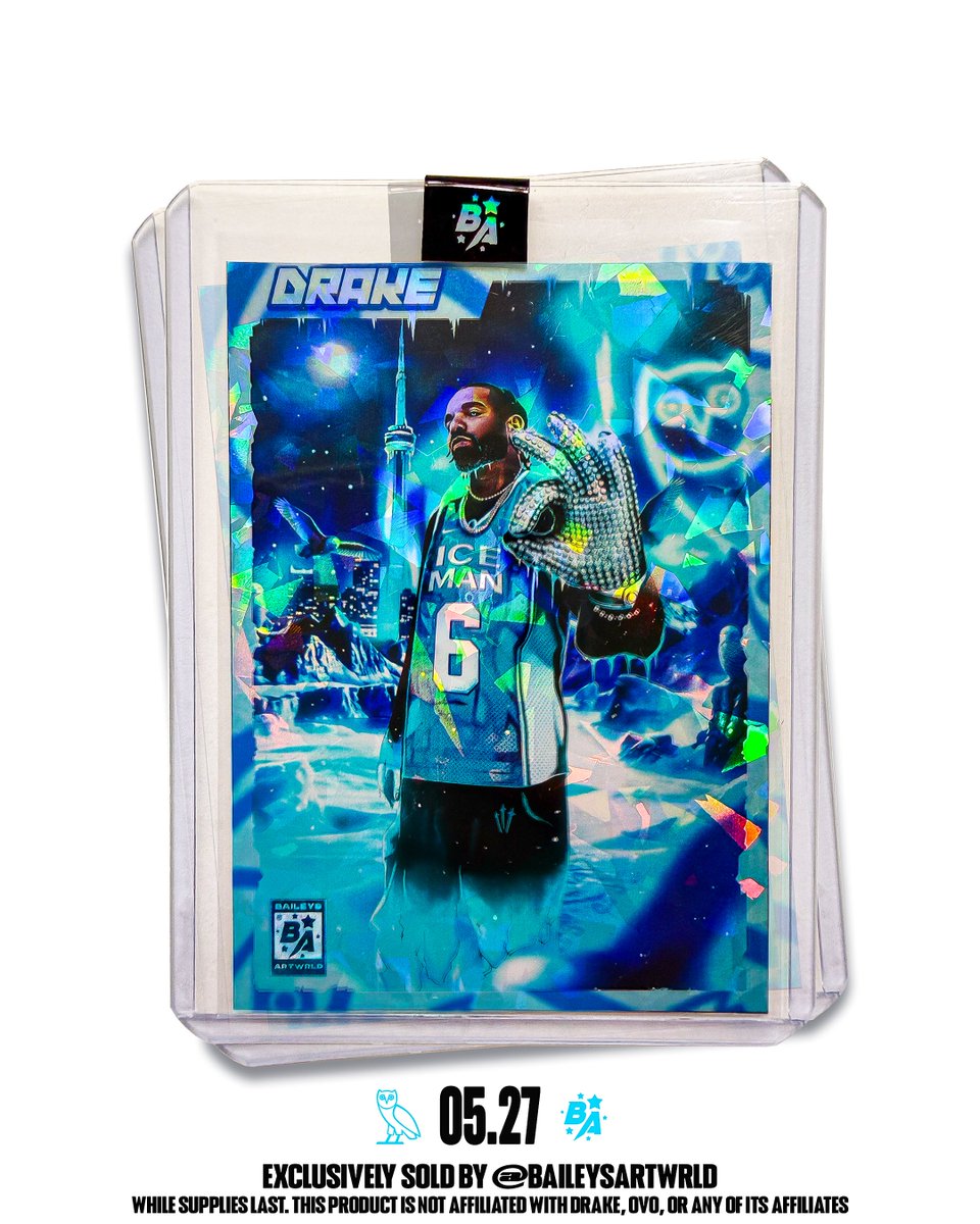BaileysArtWrld's tweet photo. Limited edition holographic cards will be sold exclusively by @BaileysArtWrld on 05.27 at 1:00pm EST. While supplies last. Follow for updates 👀 https://t.co/nZyZPLcva2