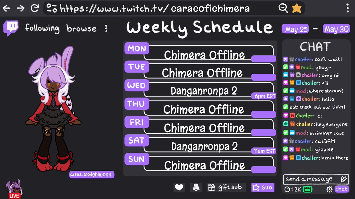 CaraCofiChimera's tweet photo. Schedule for this week! Going to try and tackle the 2nd class trial. https://t.co/fGiYhK029a