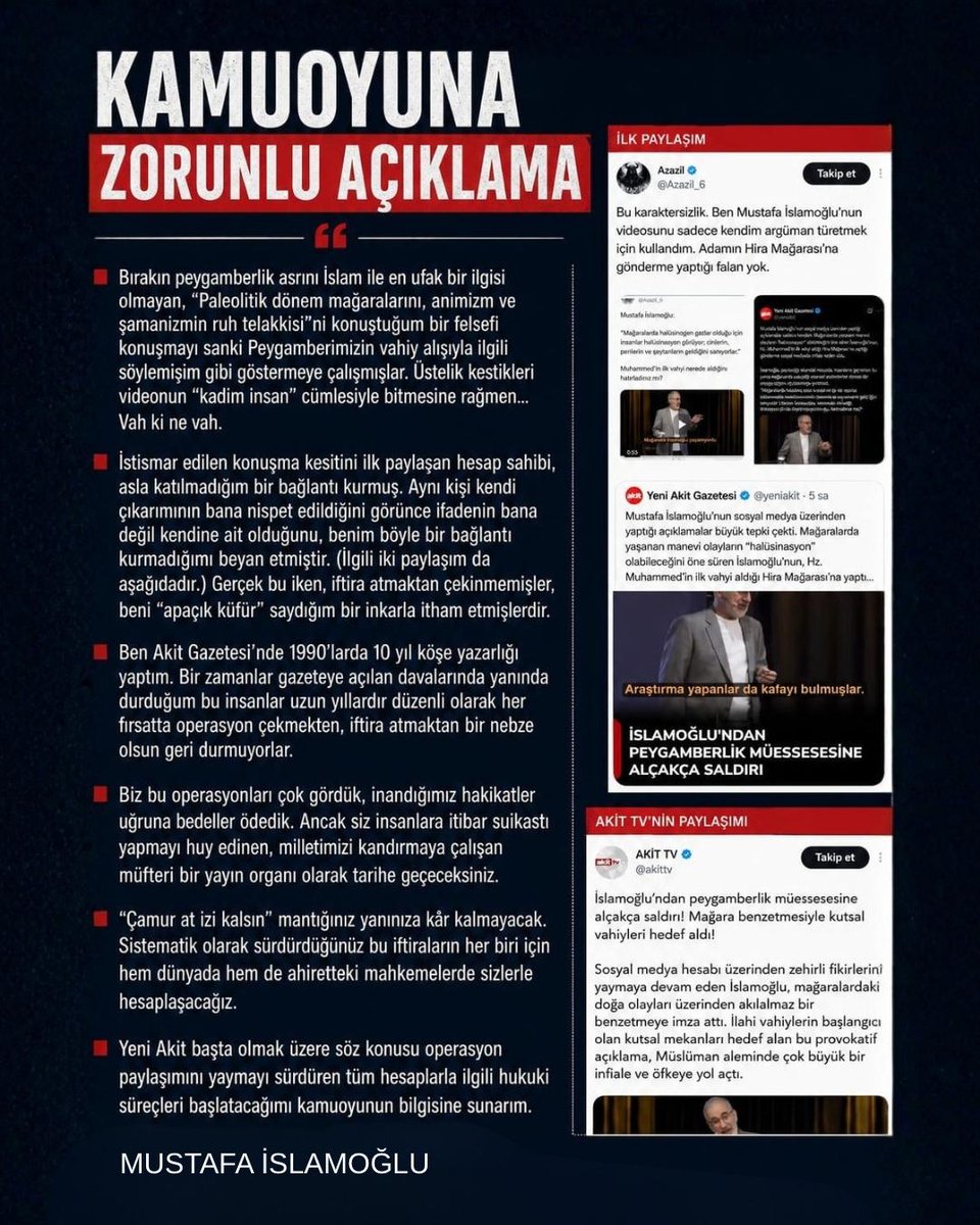 mustafaislamogl's tweet photo. Yeni Akit’in hakkımda çıkarıp yaydığı haber en yalın anlatımıyla yalan ve büyük bir iftiradır. https://t.co/HXOu7iAmGK
