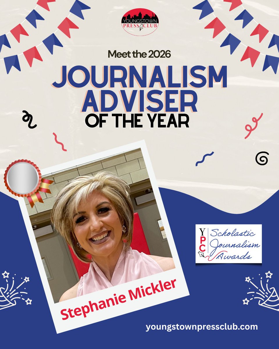 PressClubYo's tweet photo. 👏 Join us in congratulating Stephanie Mickler, journalism teacher &amp; student newspaper adviser at Struthers High School, who was named Journalism Adviser of the Year in the YPClub Scholastic Journalism Awards!

Read more here: https://t.co/cGlwbpn0hf https://t.co/x0HviMcdRf